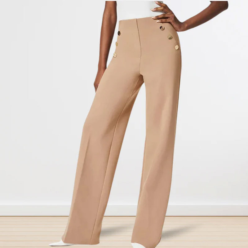 Hög Elastisk Knapp Med Breda Ben Slimbyxor Leggings