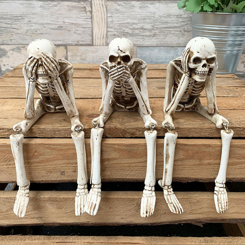 đ Halloween Tre kloka skelett Resinfigurer