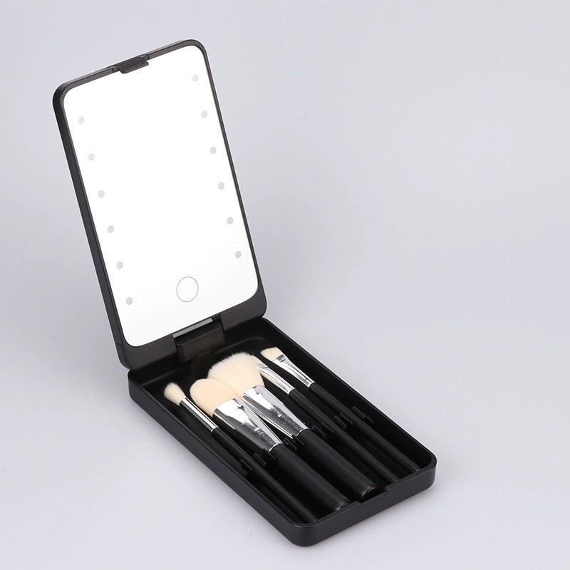 Roterbar LED-sminkbox med fällbar spegel