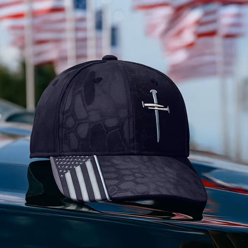 Jesus kors med 3 spikar och törnen broderat justerbart hat