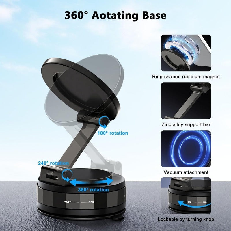 Magnetisk sugkopp - Vikbar 360° telefonhållare med vakuumlå