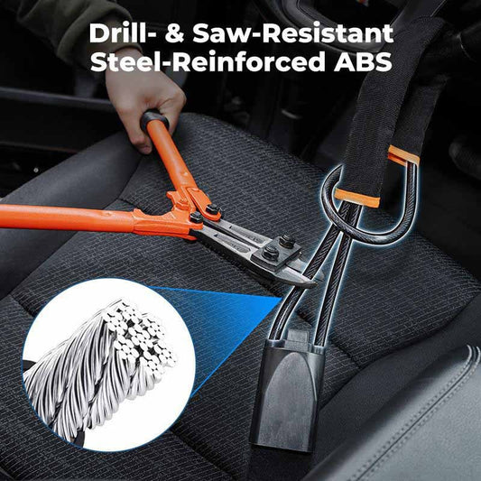 Universellt rattlås med säkerhetsbältesklämma (inkluderar 2 nycklar)