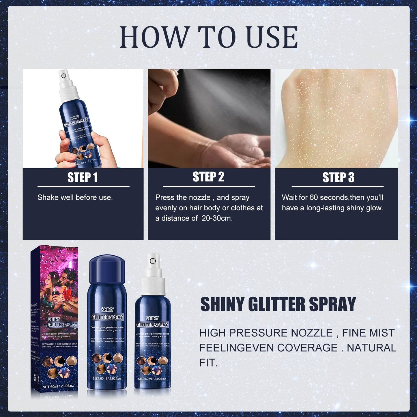 đ„Hot SaleđVattentĂ€t Glitter Spray Stage Fest HĂ„r och klĂ€der