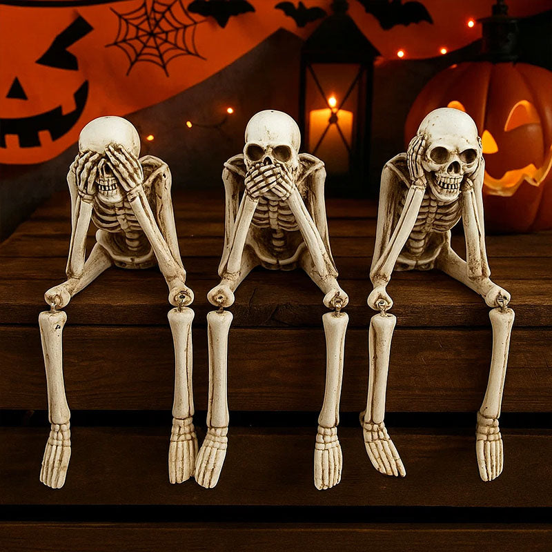 đ Halloween Tre kloka skelett Resinfigurer