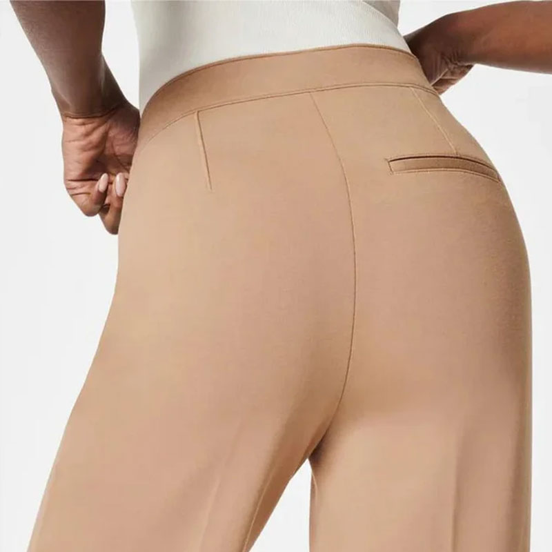 Hög Elastisk Knapp Med Breda Ben Slimbyxor Leggings