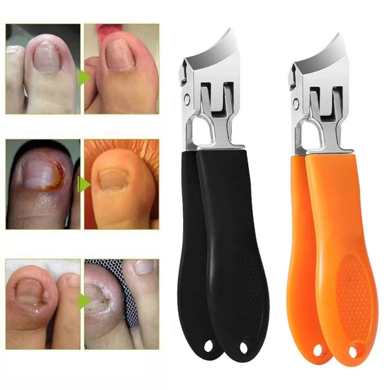 Slanterad nagelklippare med bred käftöppning och antisplash