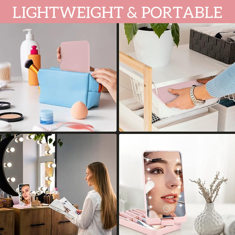 Roterbar LED-sminkbox med fällbar spegel