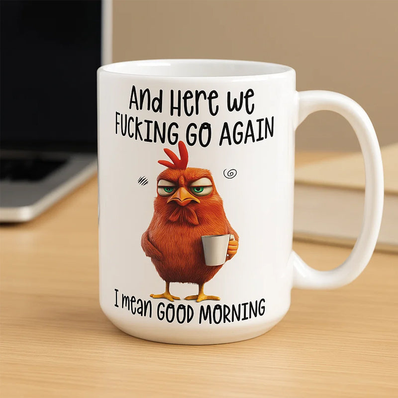 ☕ ”Nu börjar det igen, för helvete” Angry Chicken-mug