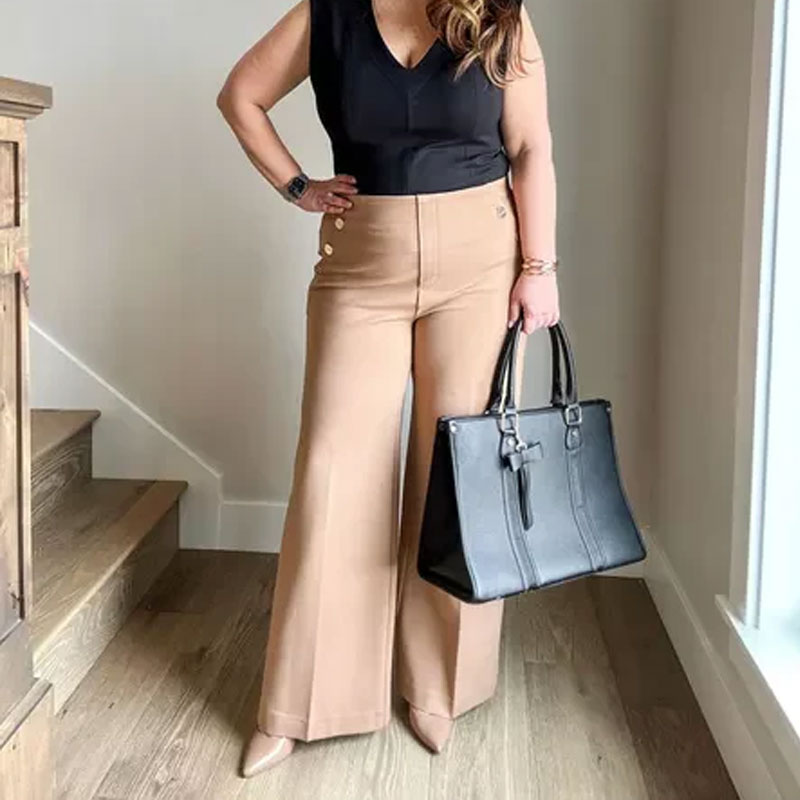 Hög Elastisk Knapp Med Breda Ben Slimbyxor Leggings