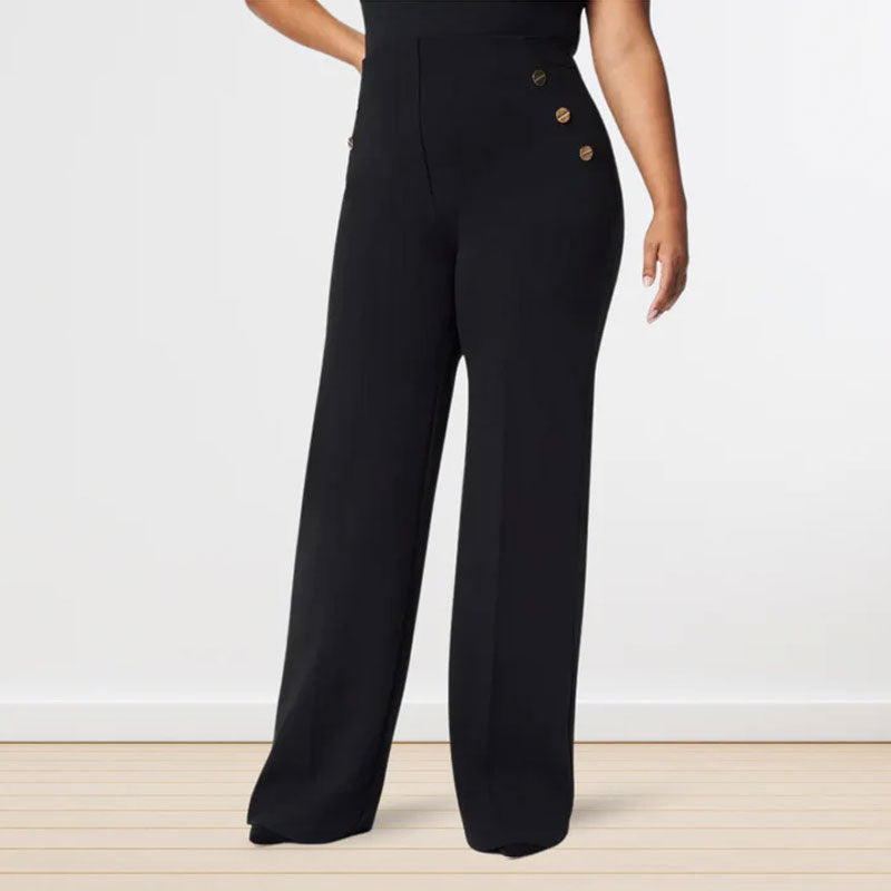 Hög Elastisk Knapp Med Breda Ben Slimbyxor Leggings