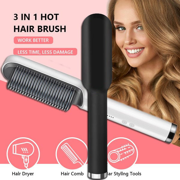 Curl Straight Hair 2 -in -1 -Hot Luftkammad jonisk rak hårkam är torr och våt