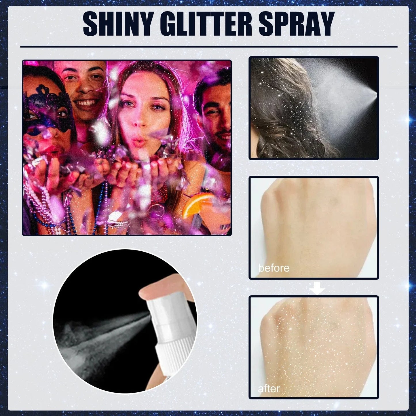 đ„Hot SaleđVattentĂ€t Glitter Spray Stage Fest HĂ„r och klĂ€der
