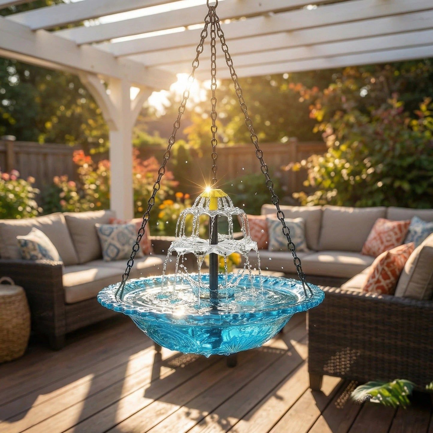 Solar Cascade hanging bird bath fountain