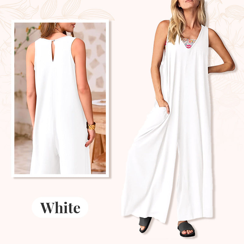 V-ringad ärmlös jumpsuit med vida ben för kvinnor