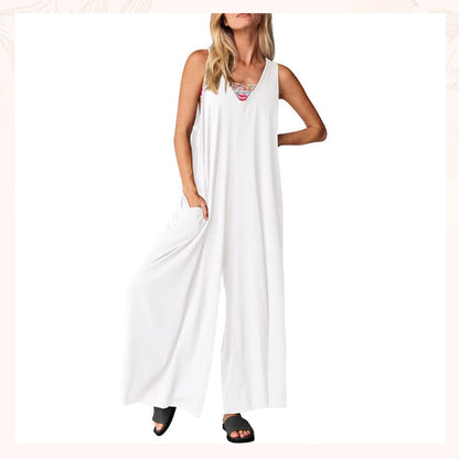 V-ringad ärmlös jumpsuit med vida ben för kvinnor