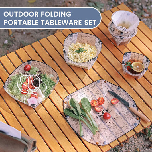 🏕️ Hopfällbar portabel servis för utomhusbruk - lätt och praktisk, ett måste för utomhusbruk! 🍽️