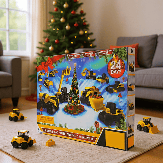 🎄24 dagars nedräkningskalender med lastbilar på väg mot jul