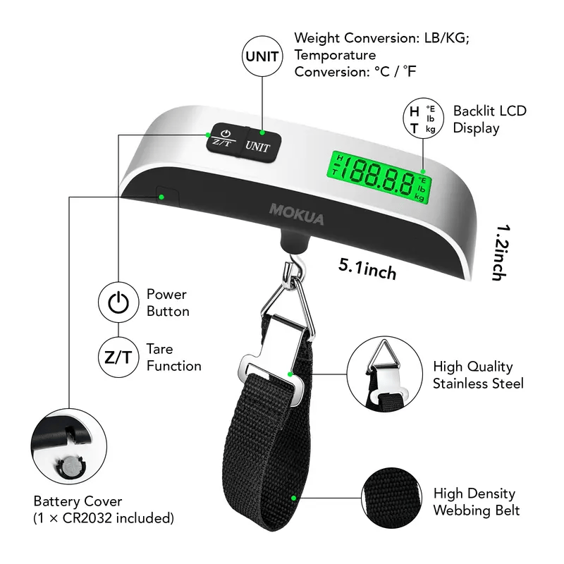 Portable digital luggage scale for accurate weighing