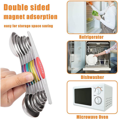 Set med magnetiska mätskedar i rostfritt stål