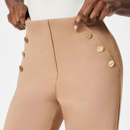 Hög Elastisk Knapp Med Breda Ben Slimbyxor Leggings