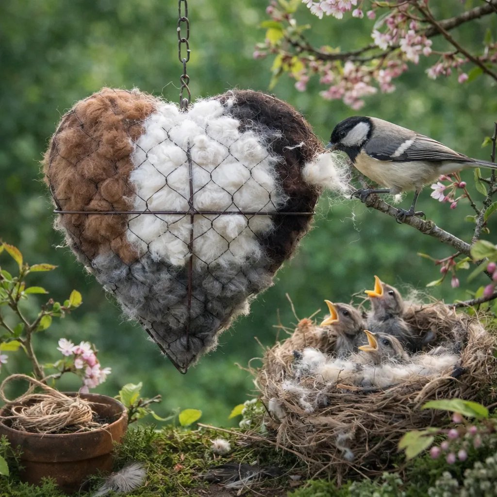 🕊️ Handmade birdhouse made of alpaca fiber in the shape of a hear