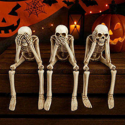 💀 Halloween Tre kloka skelett Resinfigurer