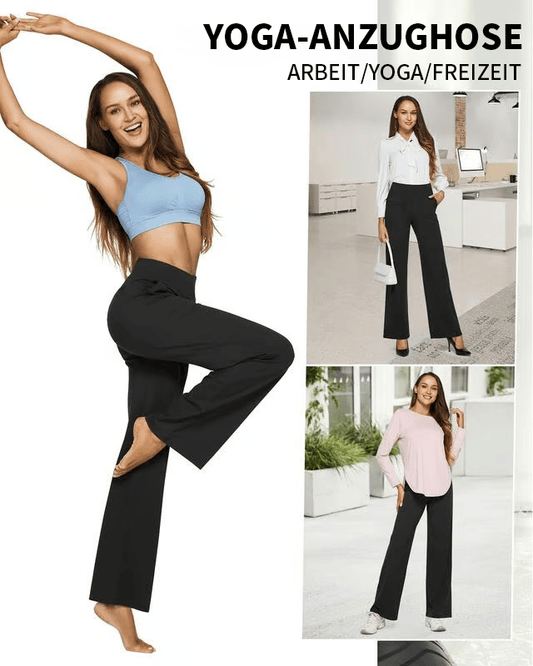 🎁 Sista dagen 49% rabatt 🔥 Löst sittande byxor med hög midja för business casual och yogabyxo