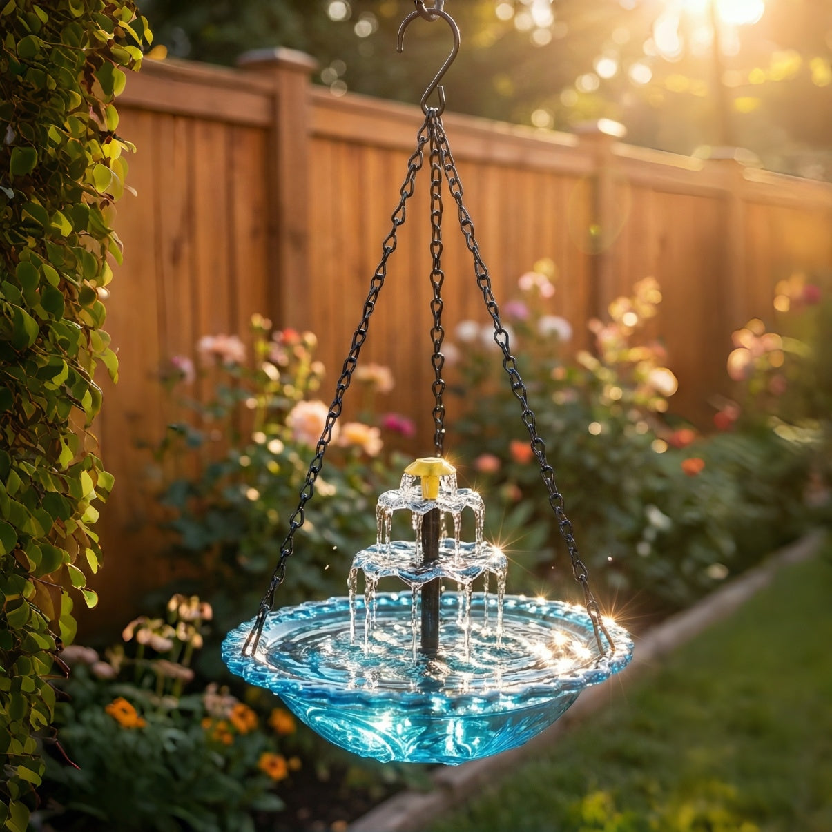Solar Cascade hanging bird bath fountain