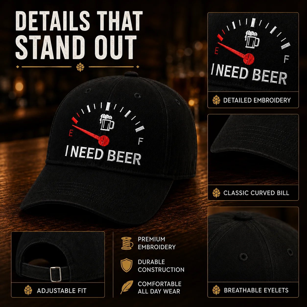 🔥LAST DAY 49% OFF - 🍺 ‘I NEED BEER’ embroidered baseball cap – Unisex memorial cap🧢