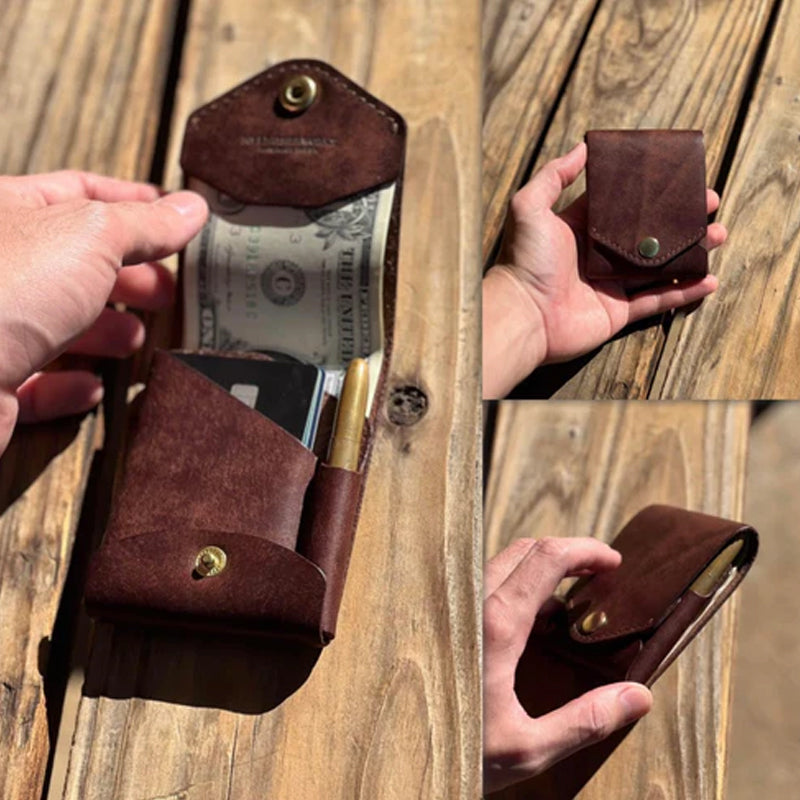 👜Vintage handgjord läderplånbo
