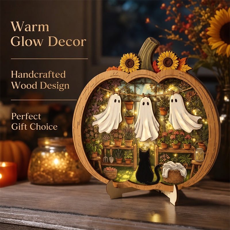 👻 Enchanting Halloween pumpkin decorations with ghosts | Cozy wooden table decorations with charming motifs