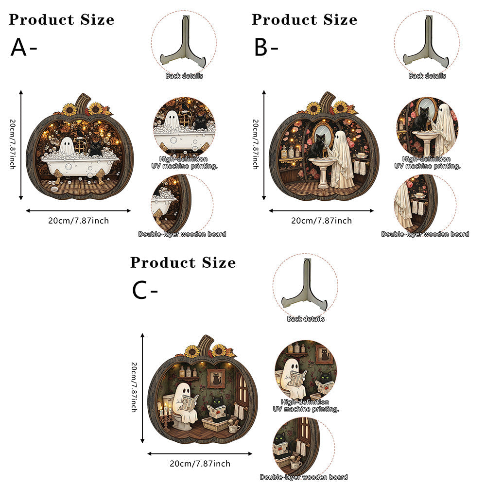👻 Enchanting Halloween pumpkin decorations with ghosts | Cozy wooden table decorations with charming motifs