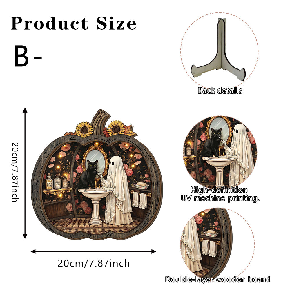 👻 Enchanting Halloween pumpkin decorations with ghosts | Cozy wooden table decorations with charming motifs