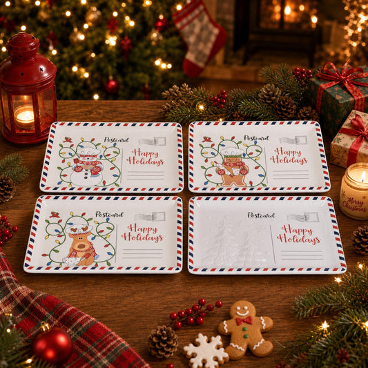 🎄🍪 Vintage Christmas Postcard Platter | Write Custom Holiday Messages, Serve Cookies & Festive Treats | Gift-Ready Packaging 🎅🎁