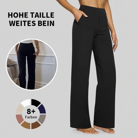 🎁 Sista dagen 49% rabatt 🔥 Löst sittande byxor med hög midja för business casual och yogabyxo