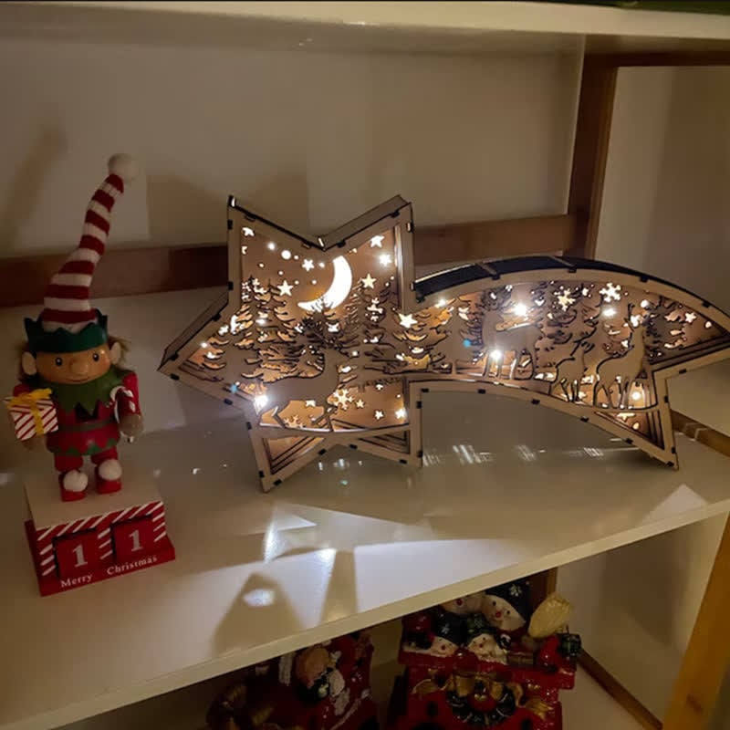 Led Trä Juldekorationer Julkrubba Stjärnformad Skrivbordslampa