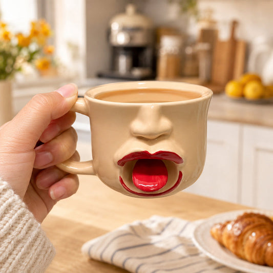 Quirky abstract tongue ceramic mug