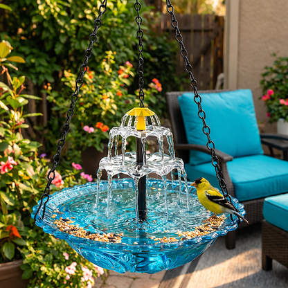 Solar Cascade hanging bird bath fountain