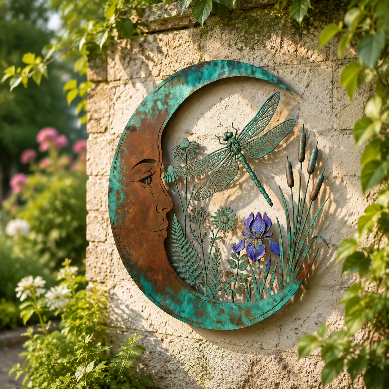 🌙Enchanted Moon Garden Wall Art – Vintage Nature Inspired Metal Wall Decor