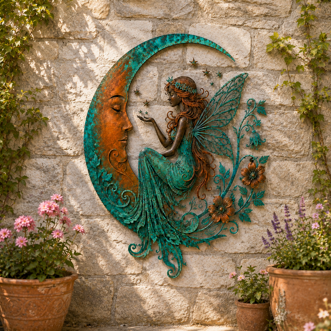 🌙Enchanted Moon Garden Wall Art – Vintage Nature Inspired Metal Wall Decor