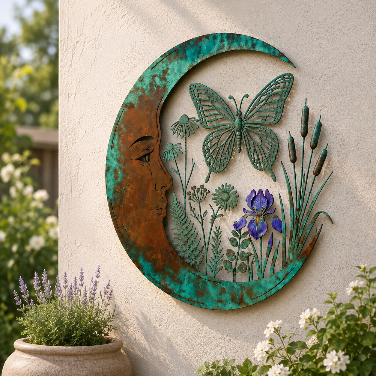 🌙Enchanted Moon Garden Wall Art – Vintage Nature Inspired Metal Wall Decor
