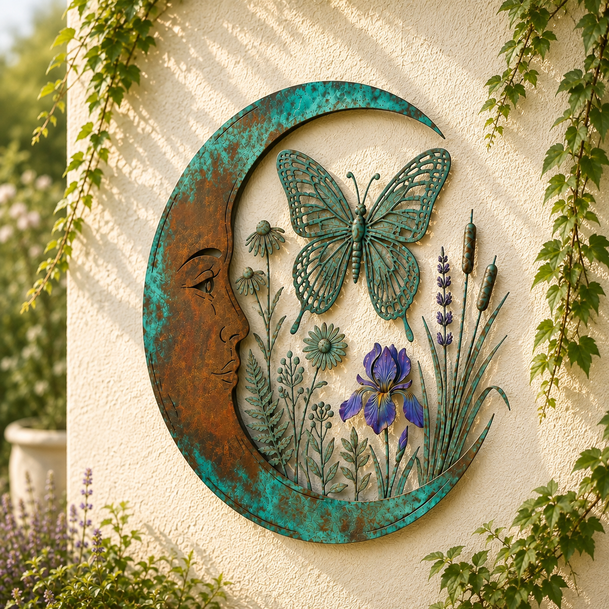🌙Enchanted Moon Garden Wall Art – Vintage Nature Inspired Metal Wall Decor