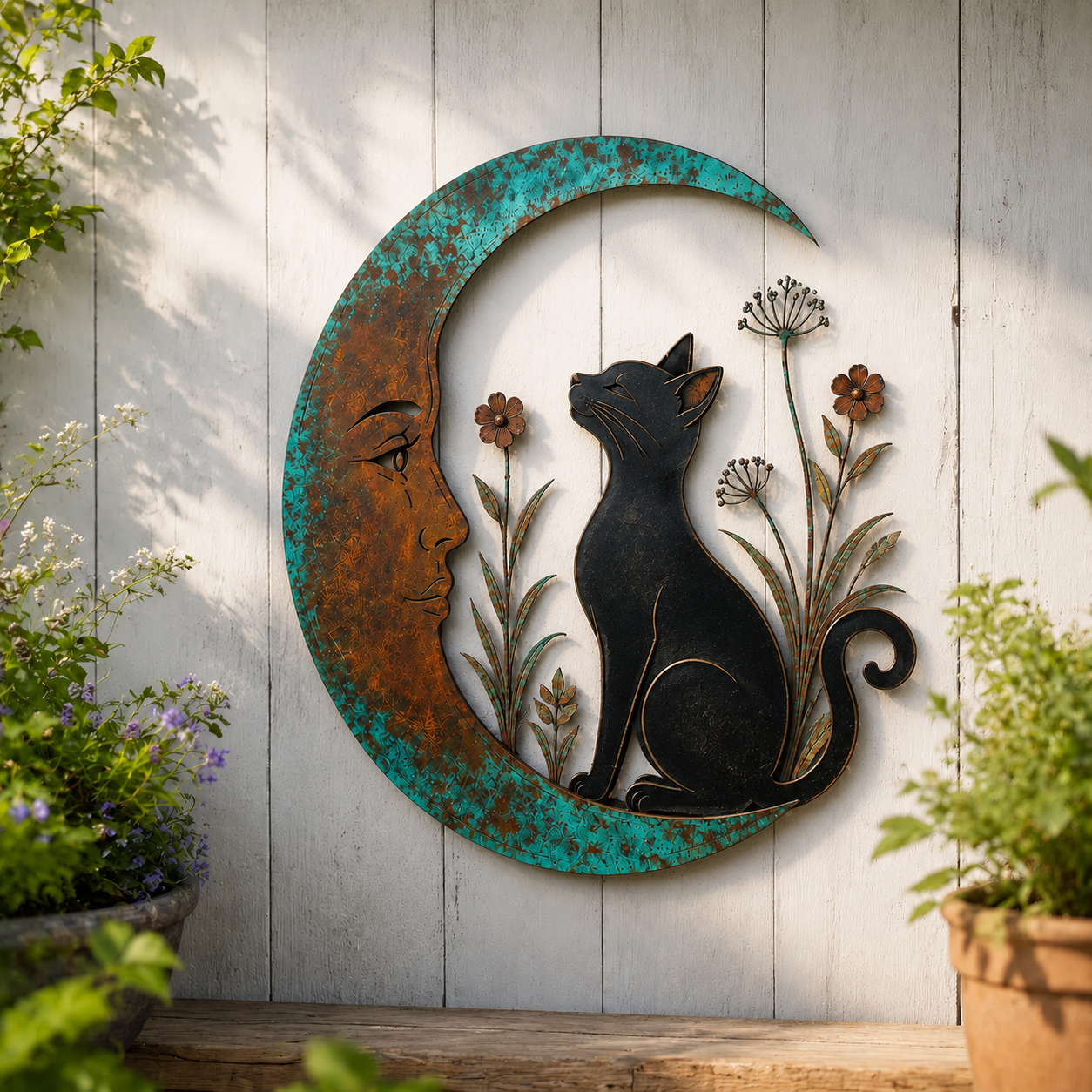 🌙Enchanted Moon Garden Wall Art – Vintage Nature Inspired Metal Wall Decor