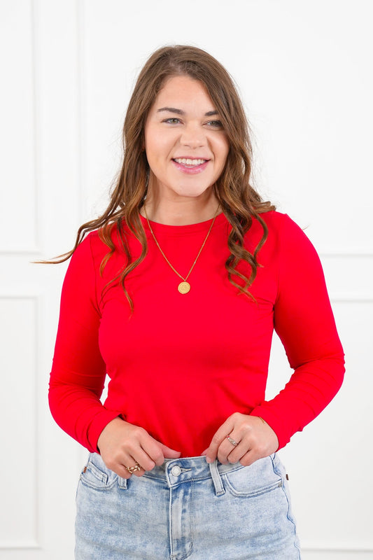 T-shirt med lång ärm och rund halsringning i borstad mikrofiber