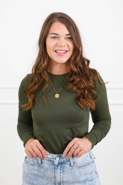 T-shirt med lång ärm och rund halsringning i borstad mikrofiber