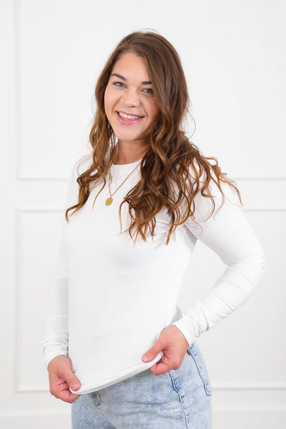 T-shirt med lång ärm och rund halsringning i borstad mikrofiber