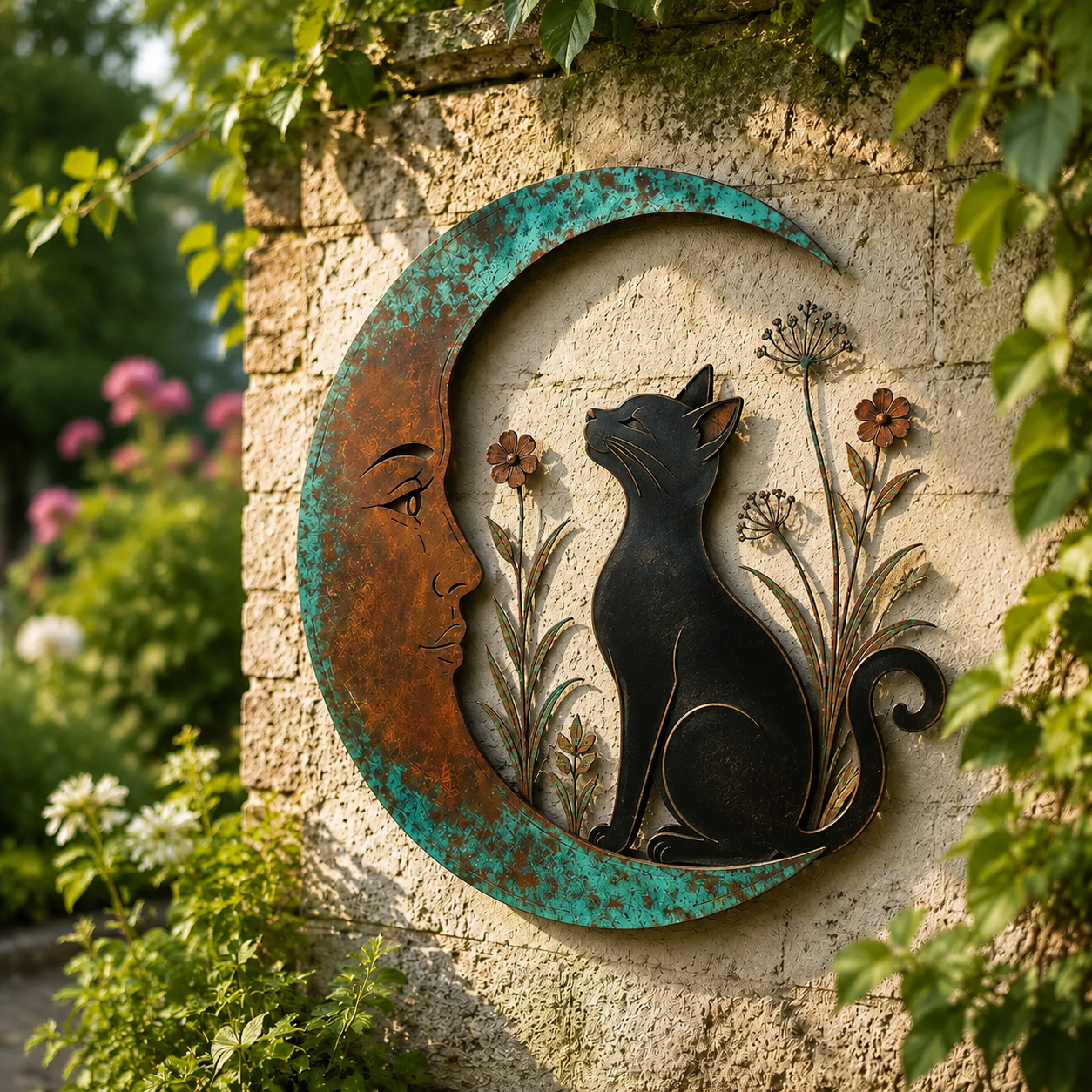 🌙Enchanted Moon Garden Wall Art – Vintage Nature Inspired Metal Wall Decor