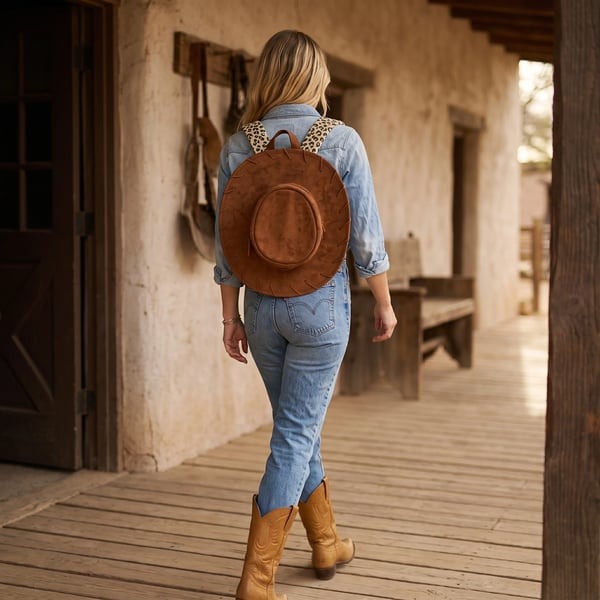 🔥🤠Backpack designed to look like a Western cowgirl hat👜