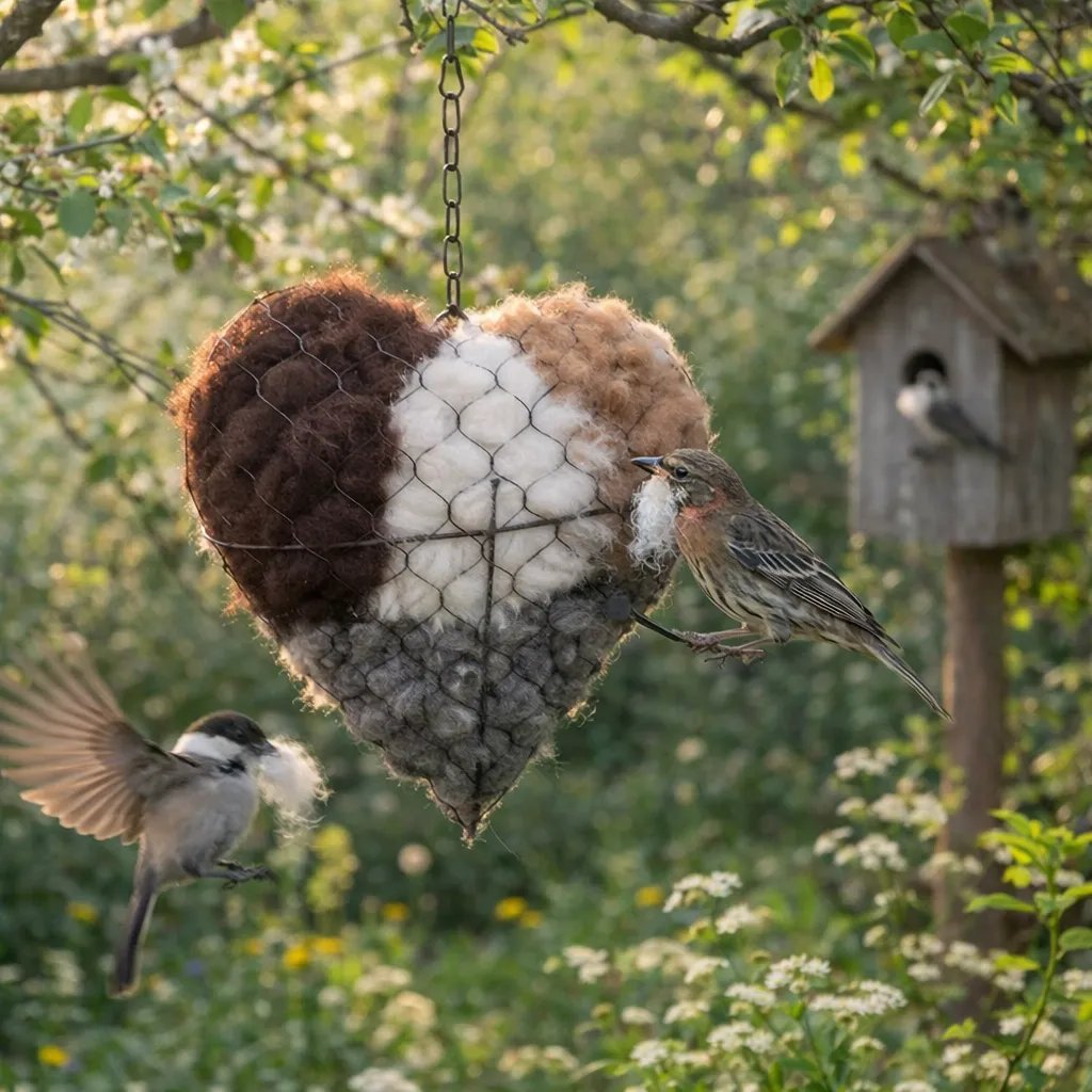 🕊️ Handmade birdhouse made of alpaca fiber in the shape of a hear