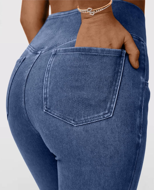 LAST DAY SALE 49% OFF🔥Hög midja med korsade fickor Stretchig stickad casual flare jeans